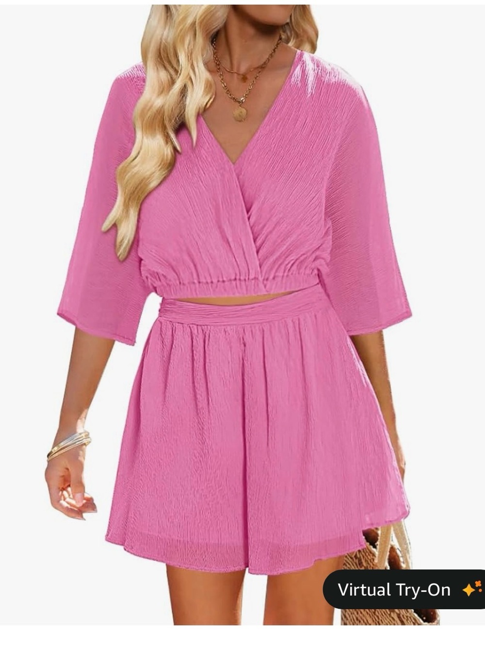 Amazon Pink Two-Piece V-Neck Crop Top & Skort Set